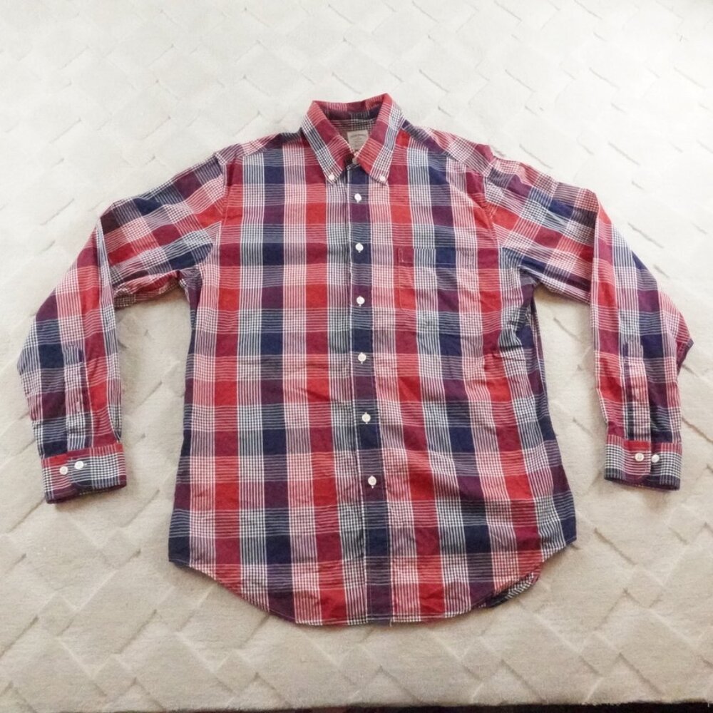 Brooks Brothers Regent Button Up Shirt Mens Medium Plaid Multi Color